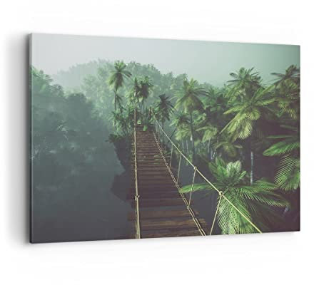 ARTTOR Bilder auf Leinwand 100x70cm Leinwandbild Dschungel Palme Brücke Groß Wanddeko Bild Schlafzimmer Küche Deko Wandbilder Dekoration Wohnzimmer Wall Decor Canvas Wand Kunstdruck Art AA100x70-3674