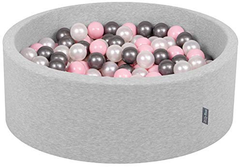 KiddyMoon 90X30cm/200 Bolas ∅ 7Cm Piscina De Bolas para Ninos Hecha En La UE, Gris Clr:Perla/Rosa Clr/Plata
