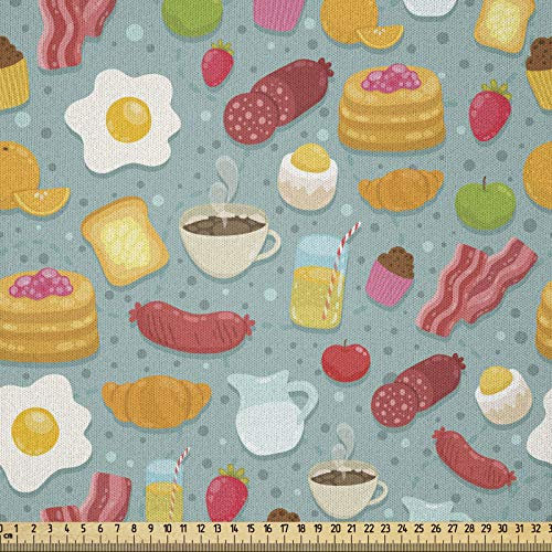 ABAKUHAUS Speck Microfaser Stoff als Meterware, Köstliche Gebäck Pfannkuchen, Deko Basteln Polsterstoff Textilien, 2M (230x200cm), Mehrfarbig