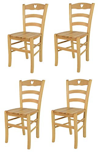 t m c s Tommychairs - 4er Set Stühle Cuore für Küche und Esszimmer, Robuste Struktur aus Buchenholz in der Farbe Naturfarben lackiert und Sitzfläche aus Holz