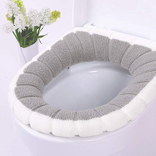 HC&WT Two-color Splice Plush Toilet Seat Covers, 2 Pack Universal Thickening Soft Warmer Bathroom Toilet Seat Cushion Mat Washable Stretchable Toilet Seat Lid Cover Pads (F)
