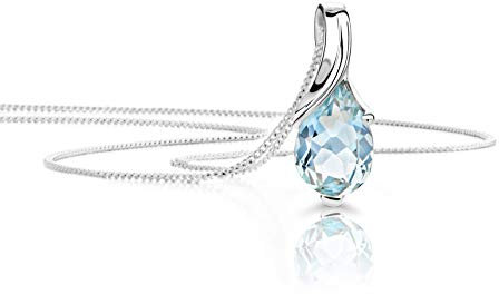 Orovi – Tropfen Halskette aus 9 Karat (375) Weißgold mit Aquamarin (0.55 ct) – filigrane Gold Kette Damen mit blauem Edelstein Anhänger in Tropfenform – Goldkette allergenfrei & handgemacht (45 cm)