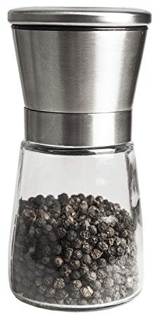 Stainless Steel Salt & Pepper Grinder with Lid, Ceramic Blades Glass Body Spice & Salt Shaker,Adjustable Coarseness Pepper & Salt Mill