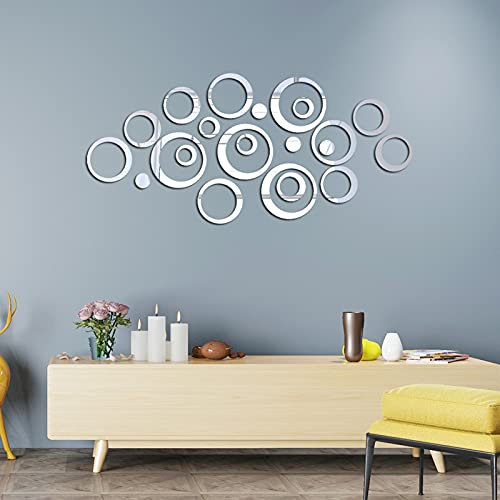 shuweier 24 Stück Spiegel Wandaufkleber DIY Wohnzimmer Schlafzimmer Badezimmer Hintergrund Wanddekoration Aufkleber Silber