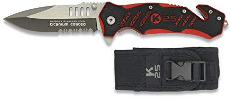 Cuchilleria Deportiva K25-19583 - K25 Messer. Zweifarbiger G10-Griff. Blatt 8,8 cm. Glasbrecherspitze, Cutter. Nylonscheide - Werkzeug für Jagd, Angeln, Camping, Outdoor, Survival und Bushcraft