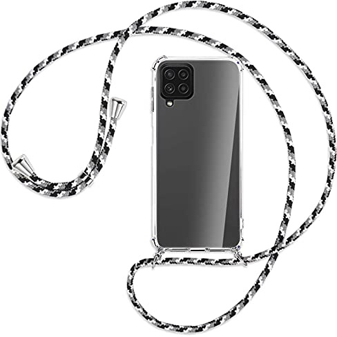 mtb more energy® Handykette kompatibel mit Samsung Galaxy A22 4G (SM-A225, 6.4'') - Camouflage weiß - Smartphone Hülle zum Umhängen - Anti Shock Full TPU Case