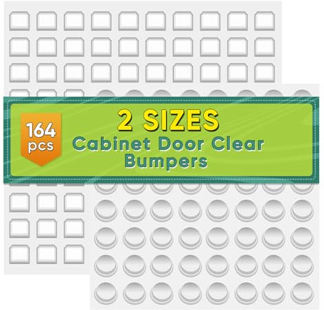 ONUEMP Clear Rubber Bumper, Cabinet Door Buffer Pads, 164 Pieces 2 Size Self Adhesive Clear Feet - Hemispherical, Square, Noise Dampening Bumpers Feet for Drawers, Glass Non Slip