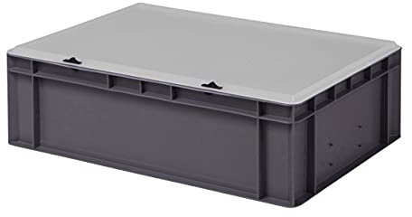 1a-TopStore Design Eurobox Stapelbox Lagerbehälter Kunststoffbox in 5 Farben und 16 Größen mit transparentem Deckel (matt) (grau, 60x40x18 cm)