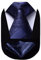 HISDERN Herren Krawatte Taschentuch Paisley Krawatte & Einstecktuch Set Blumen Jacquard Gewebt Schlips Einfarbig (Navyblau)