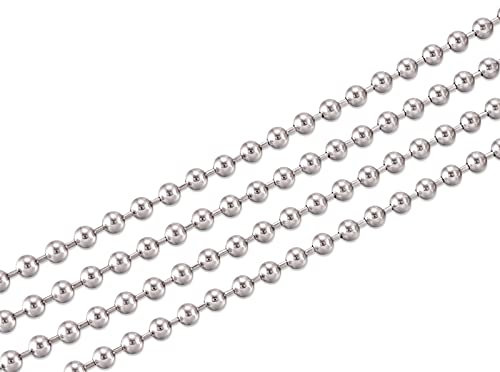 FASHEWELRY Edelstahl-Kugelketten, 90 m, 4 mm, Metallperlen, Zugkette, Verlängerung für DIY-Schmuckherstellung (Edelstahlfarbe)
