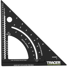 TRACER 12 ProSquare Einstellbares Zimmermannswinkel (Professionelles Vierkantwerkzeug für den Bau mit arretierbarem Arm und leicht lesbaren Lasermarkierungen)