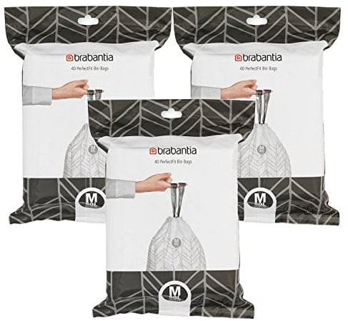 Brabantia, 60 Litre Waste Bag, Code M, Dispenser Pack, 40 Bags - White/Pack of 3