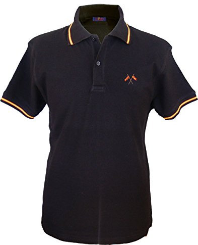 Pi2010 Polo Bandera España Bordada Hombre Color Negro, 100% algodón, Talla XXL