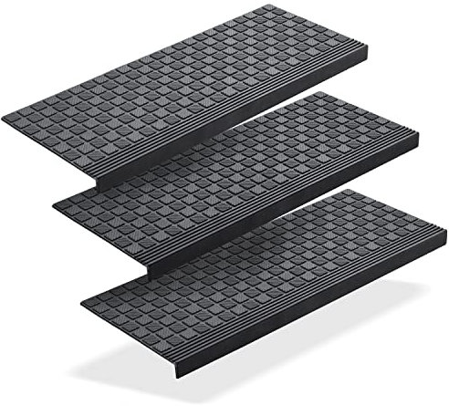 BigDean 3er Set Stufenmatten aus Gummi - 65x25cm - Treppenstufen Matten für Außen Outdoor - Antirutschmatten Treppe Anti-Rutsch Gummimatten