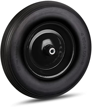 Relaxdays Set of 4 Wheelbarrow Wheels, 4.80 4.00-8 Solid Rubber, Steel Rim, Flat-Free Spare Tire, 100kg, Black