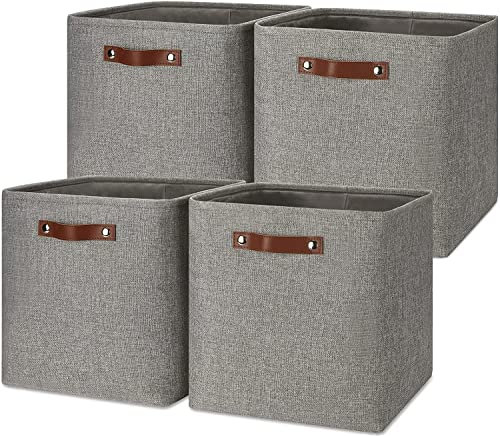 Mangata Stoff Aufbewahrungsbox 33x33x33cm, 4er-Set Cube Aufbewahrungskorb für Kleiderschrank, Regale und Schrank, Grau, 33x33x33-4pcs