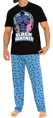 Marvel Mens Pyjamas Black Panther Blue Small