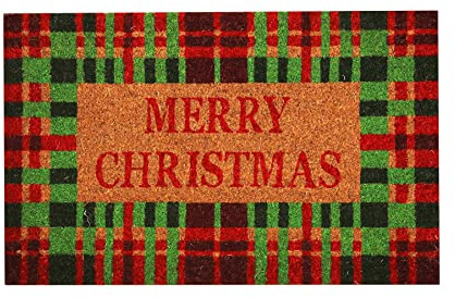 Roseley Christmas Doormat 40 x 60cm Natural Coir Coconut Runners Decorative Welcoming Xmas Mat Home Office Entrance Hallway [Checkered]