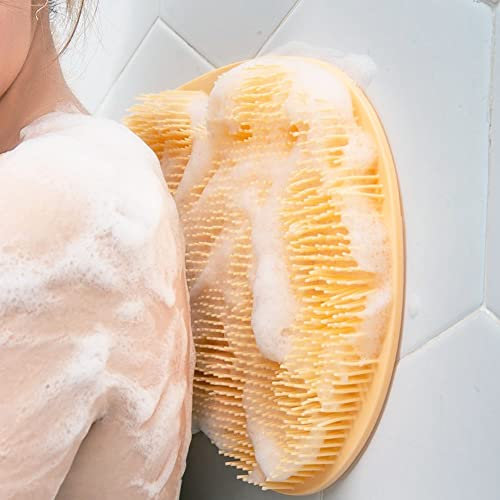 Mayyou Back Exfoliating Bath Wash Pad,Bathroom Back Scrubber Wall Mounted Suction Cup Silicone Back Exfoliator Foot Massage Pad for Shower Non-Slip Mat Cleaning Brush (Orange)