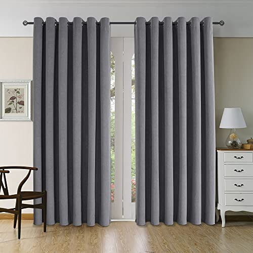 CUCRAF Velvet Curtains Full Blackout Curtains With Eyelets Stylish Luxury Velvet Blackout Curtain For Living Room Set of 2 Dark Grey 90 x 90(W x L)