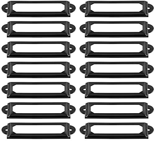 Suiwotin 60 Stück Metall-Etikettenhalter, schwarze Metall-Bibliotheksanhänger, Akten-Schubladen-Etikettenhalter, Schraubschrank, Regalanhänger, Namensschild, Etikettenhalter (60 mm x 17 mm)