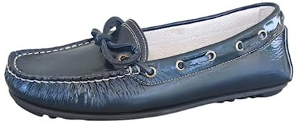 Mocassini Donna NeroGiardini Art 10011 Fondo Basso Tipo Barca Vera Pelle Vernice Blu Petrolio (38)