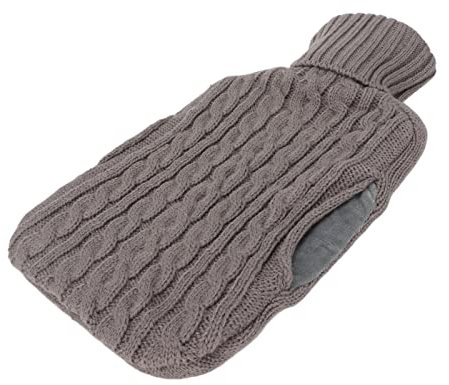 Wärmflasche, Tragbarer Injektionswasserbeutel mit Strickbezug, Samply Wärmflasche Hand Fußwärmer Nacken und Schulter Ideal bei Menstruationsbeschwerden (Grau)