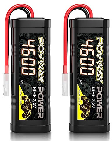 POVWAY 7,2 V 4600 mAh 6-Zellen hohe Kapazität RC NiMH Akku Pack mit Tamya Stecker für RC Auto RC Truck LOSI Associated HPI Kyosho Tamiya Hobby - 2 Pack (4600mAh)