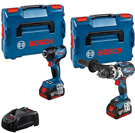 Bosch Professional 18 V System GSB 18V-110 C + GDR 18V-210 C - Set taladro percutor + atornillador de impacto a batería (2 baterías x 5.0 Ah, en L-BOXX)