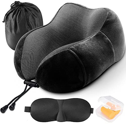 Tyuodna Nackenkissen Reise, Reiner Memory-Schaum U-förmiges Reisekissen,Flugzeug Kissen, Superleichte Tragbare Travel Pillow(Schwarz)