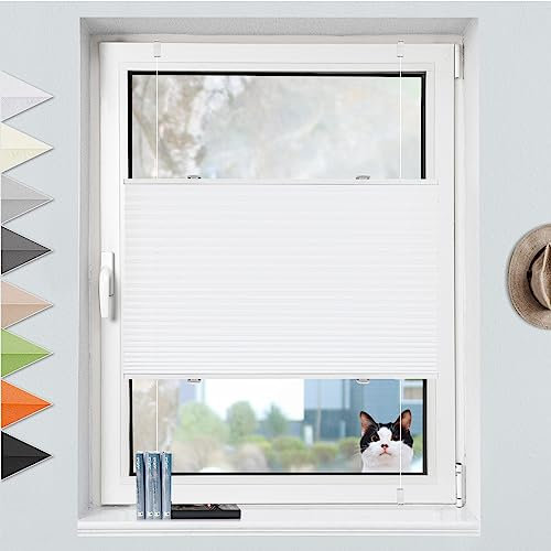 Plissee ohne Bohren Klemmfix Weiß 110x110cm(BxH) Plissees Plisseerollo Blickdicht Jalousie Faltrollo Rollos für Fenster & Tür