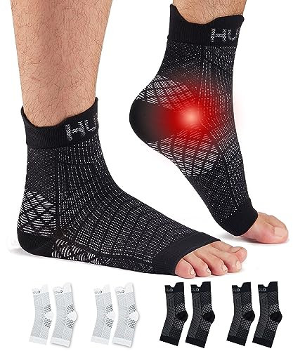 HUEGLO 4Paar Sprunggelenkbandage, Knöchelbandage Achillessehne Fussbandagen Sprunggelenk Sport Laufen Fussball Stützende Bandage für Fußgelenk