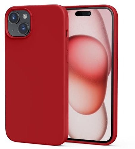 TIIXXA Silicone Case Designed for iPhone 15 plus Case 6.7 Inch, Soft Ultra Slim Protective Shockproof Liquid Silicone Phone Case Cover with Anti-Scratch Microfiber Lining Red