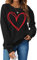 hohololo Damen Valentins-Sweatshirt, süßer Pullover mit Herzmuster, Top, Geschenk zum Valentinstag, Schwarz - A., 36