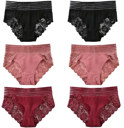 Hialegion Slip Femme Grande Taille Culotte Femme Dentelle Taille Haute Culotte Confort à Ceinture Extra-Large Lot de 6 2XL