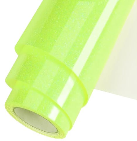WOOGLITTER Neon Yellow Glitter HTV Heat Transfer Vinyl Roll 12inch x 5 ft for T-Shirt Crafts Glitter Iron on Vinyl Suitable for Cricut, Silhouette Cameo or Heat Press Machine