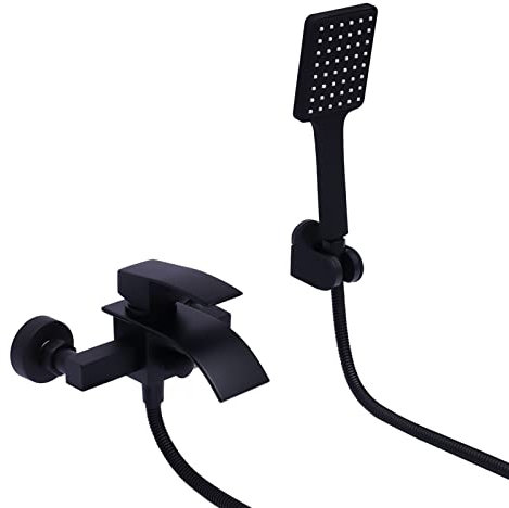 Schwarzer Badewannenhahn, Wasserfall-Duscharmatur-Set, Badarmatur mit Sprüher Handbrause, Wannen-Duscharmatur-Set für das Badezimmer zu Hause