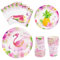 WERNNSAI Lot de 64 décorations de fête en forme de flamant rose - Assiettes jetables hawaïennes - Serviettes de table - Pour enfants et filles - Décoration de fête