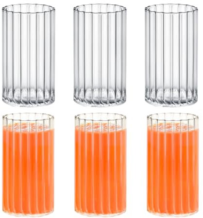 Wilmax - Lot de 6 verres striés - 250 ml - Pour eau, jus, limonade, thé, café glacé, cocktails - Passe au lave-vaisselle