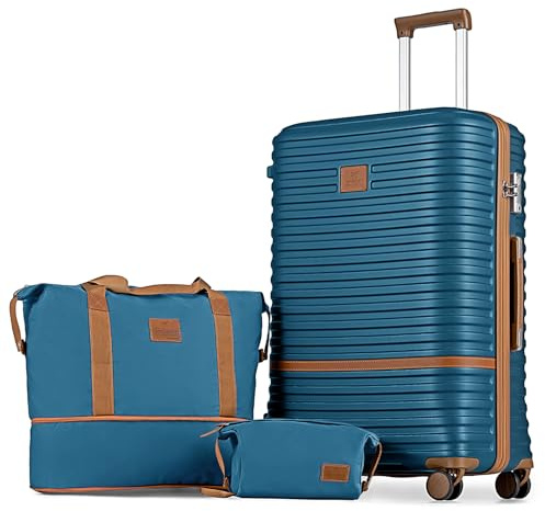 Joyway Kofferset Rollkoffer Koffer Hartschale, Trolley Set mit TSA Schloß und 4 Zwillingsrollen, Gepäck-Sets Enthält 1 Reisetasche und 1 Kulturbeutel, Blau 76cm