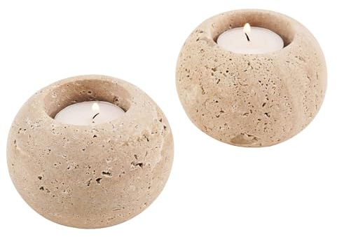 SPESHSTONES Marmor-Kerzenhalter, 8,9 cm, Travertin Votiv für Hochzeitsgeschenke und Valentinstagsdekoration, 2er-Set kleine Kerzen für Tischdekorationen, Tischdekoration