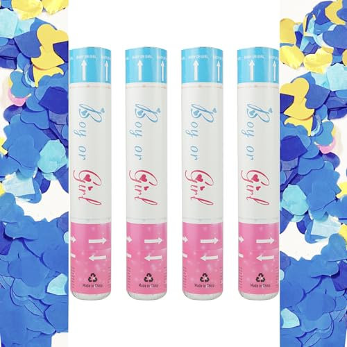 Hanwin Konfettikanone Blau 4 Stück, für Gender Reveal Party,Jungen Baby (Blue)