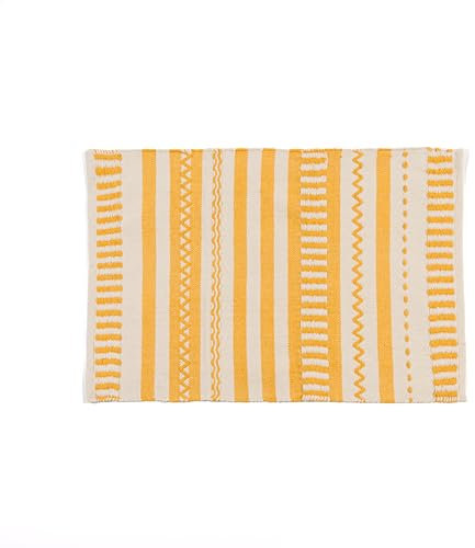 TRAMAS+ Alfombra Salon Exterior Interior Tapete Balcon Terraza Verano Dormitorio Cocina Algodón - Leito - Mostaza (60x90 cm)