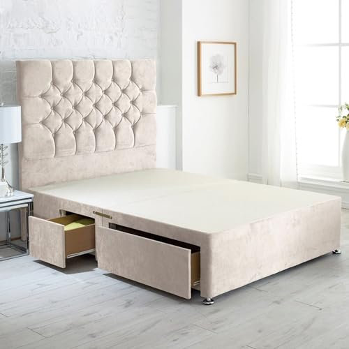 ComfoRest - Elegant 4FT6 Double Divan Bed with 2 Drawers (Left & Right) | Stylish Frame for Organised Living | Durable Design for Modern Bedrooms (Cream Naples)
