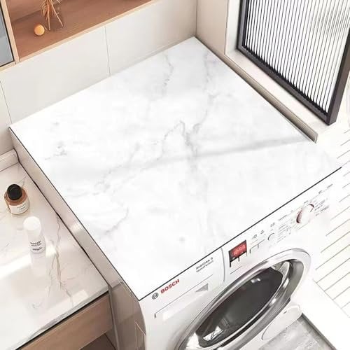 Treer Tappetino per Lavatrice Antiscivolo Assorbente, Copertura per Lavatrice Morbido e Ritagliabile Tappetino Protezione Superiore per Lavatrice/Asciugatrice (40x40cm,Marmo Bianco)
