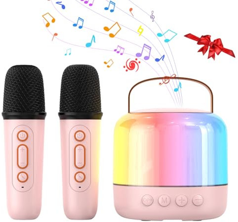 Micrófono Karaoke Infantil Niños con Luces LED - Karaoke 2 Microfonos Inalambricos 5 Efectos de Sonido, Regalo Ideal de Navidad y Cumpleaños para Niños y Niñas de 3 a 12 Años (Rosa)