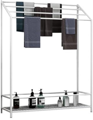 Porte-Serviettes De Salle De Bain sur Pied Métal Support Serviettes de Bain pour la Salle de Bain, 4 Tringles à Poser Barres Rangement Serviettes Au Design Style Moderne (White)