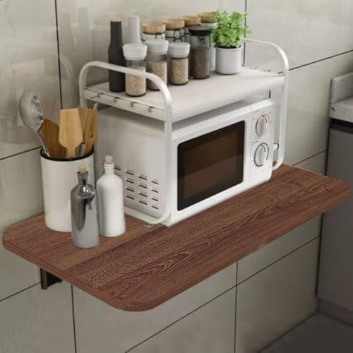 Shally Dogan Klappbarer Wandtisch, 80 x 60 cm, aus Holz, zusammenklappbar, platzsparend, vielseitig, Schreibtisch, Esstisch, Wohnzimmer, Badezimmer, Küche (Walnuss)