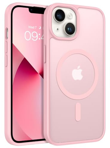 DUEDUE Magnetic Case for iPhone 13/14 - Shockproof Military Grade Drop Protection, Translucent Matte Back Anti-Scratch Case - Pink