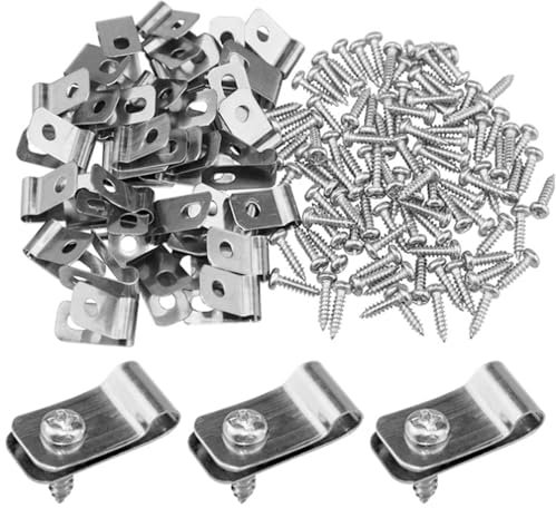 Wzhtuzi 100 pièces Pinces pour fils de clôture, Clips de clôture en fil de fer Acier inoxydable, Clips fil inox avec vis, Clips de fixation pour fil de tension de clôture